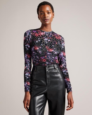 Body Ted Baker Floral Mesh With Animal Texture Noir Femme | MMN-61549555